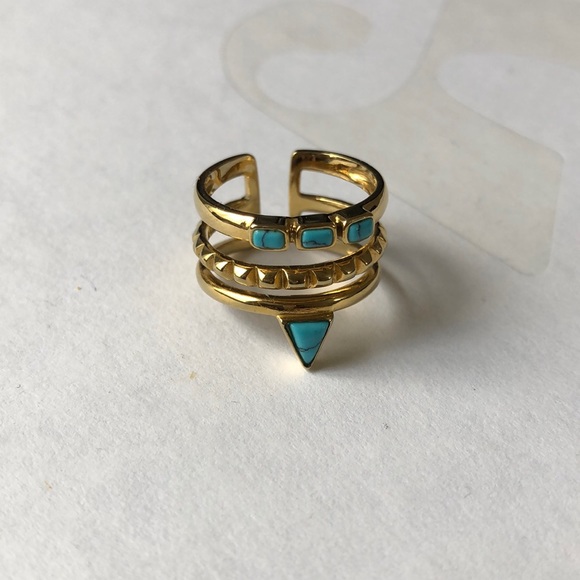 STELLA & DOT GOLD EXOTICA TURQUOISE RING - Picture 2 of 3